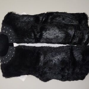 Peter Nygård XL Faux Fur Vest Embellished Collar, Hook Closure, Leopard Lining
